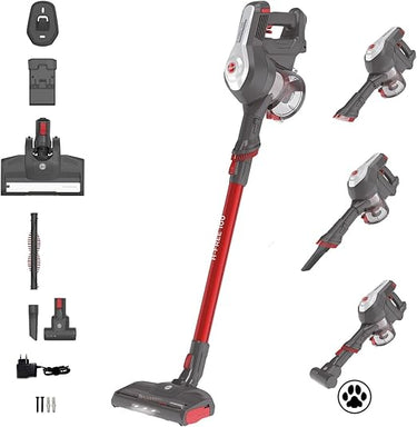 Hoover H-FREE 100 ESPECIAL MASCOTAS HF122GPT Aspiradora Escoba sin Cable, sin Bolsa, 3 en 1: Escoba, de Mano y Vertical, Cepillo Mascotas y Tapicerías, Autonomía 40min, Posición Parking, 6500Pa